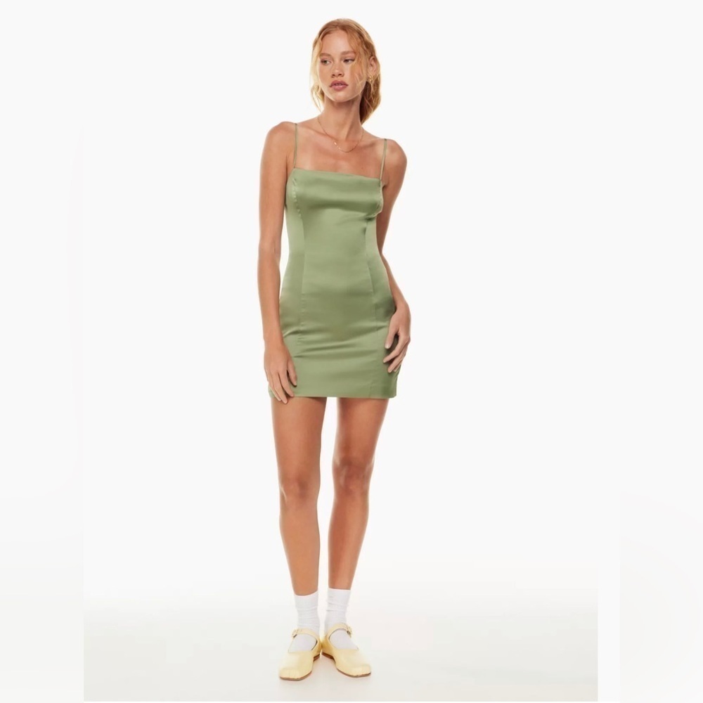 Sunday Best Shimmer Satin Dress Sage Frost